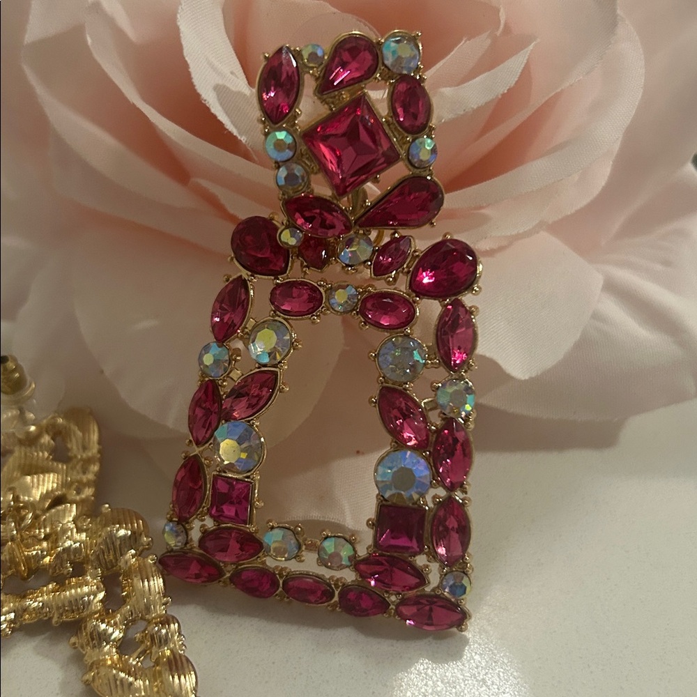 Funky Chunky Pink Ice Gemstone Drop Dangle Earrings New - Picture 8 of 12